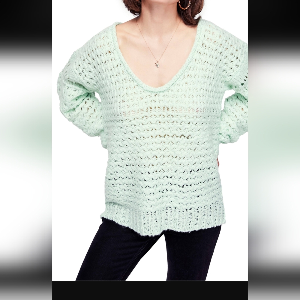 Mint green small Free People Boho women's  sweater